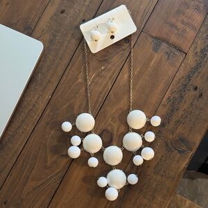 White bubble Beaded Necklace and Earring Set